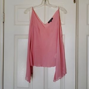 RAMPAGE SHEER PINK, LONG BELL SLEEVE, COLD SHOULDER BLOUSE SIZE M
